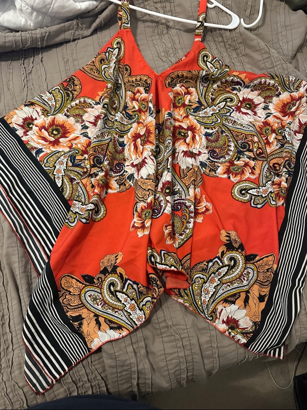 Unique Spectrum Orange Floral Paisley Handkerchief Hem Tank